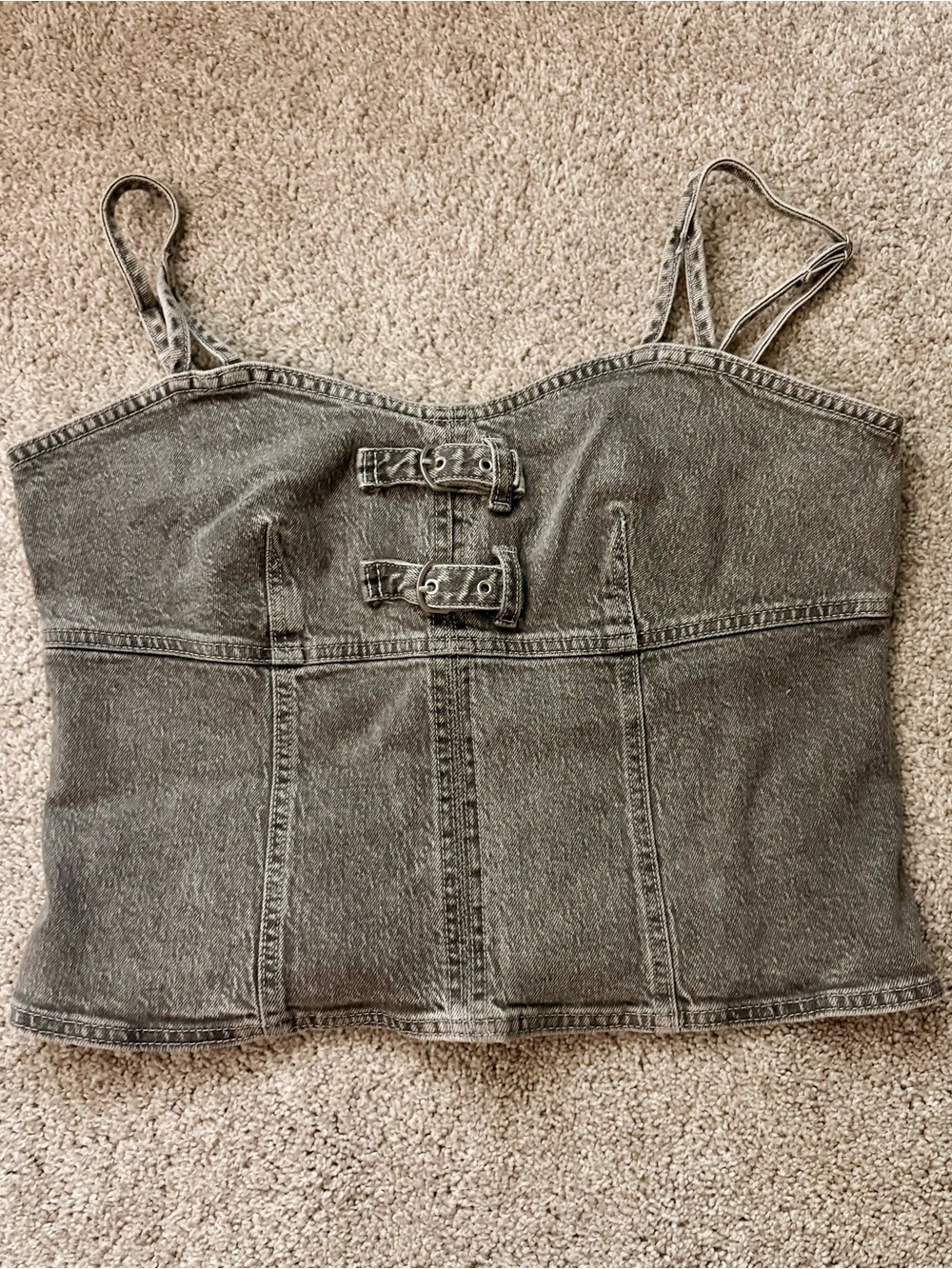 NWT Washed Denim Buckle Corset Tank